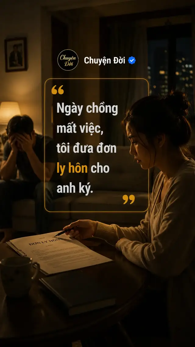 Ảnh minh họa Ngày chồng mất việc, tôi đưa đơn ly hôn cho anh ký. Anh nhìn tờ giấy rất lâu “Anh vừa mất việc… em đã muốn bỏ anh rồi à” Tôi đẩy cây bút về phía anh. “Anh ký đi.” Anh cười buồn “17 năm vợ chồng… hóa