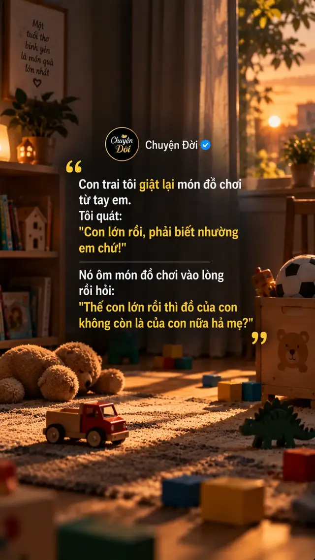 Ảnh minh họa Tôi đứng im sau câu hỏi của con. Thật lòng mà nói, lúc đó tôi vẫn nghĩ mình chẳng làm gì sai. Tôi chỉ muốn con biết thương em. Anh lớn nhường em nhỏ — chẳng phải từ bé chúng ta vẫn được dạy như vậy