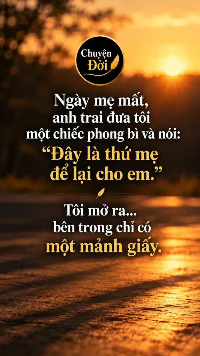 Ảnh minh họa “Ngày mẹ mất, anh trai đưa tôi một chiếc phong bì và nói ‘Đây là thứ mẹ để lại cho em.’ Tôi mở ra… bên trong chỉ có một mảnh giấy.” Tôi đã từng nghĩ mẹ để lại cho tôi một thứ gì đó có giá trị. Có thể