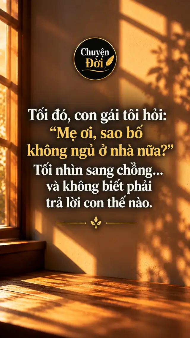 Ảnh minh họa “Tối đó, con gái tôi hỏi ‘Mẹ ơi, sao bố không ngủ ở nhà nữa’ Tôi nhìn sang chồng… và không biết phải trả lời con thế nào.” Trước đây, chồng tôi chưa bao giờ ngủ ở đâu ngoài căn phòng của hai vợ